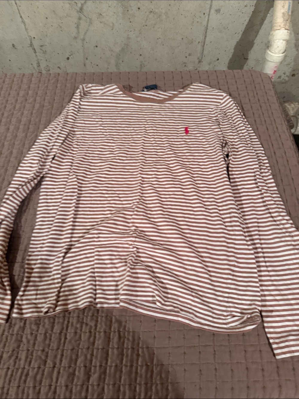 Ralph Lauren Brown and White Striped Long-Sleeve Crewneck